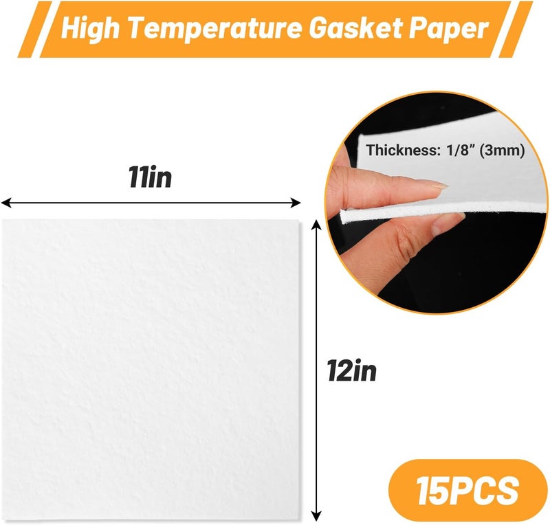 UCandy 15 Pack Ceramic Fiber Paper, 11" x 12" x 1/8" High Temperature Ceramic Fiber Rectangle Papers White Insulation Gasket Paper for Stove Furnace Fireplace - Image 2